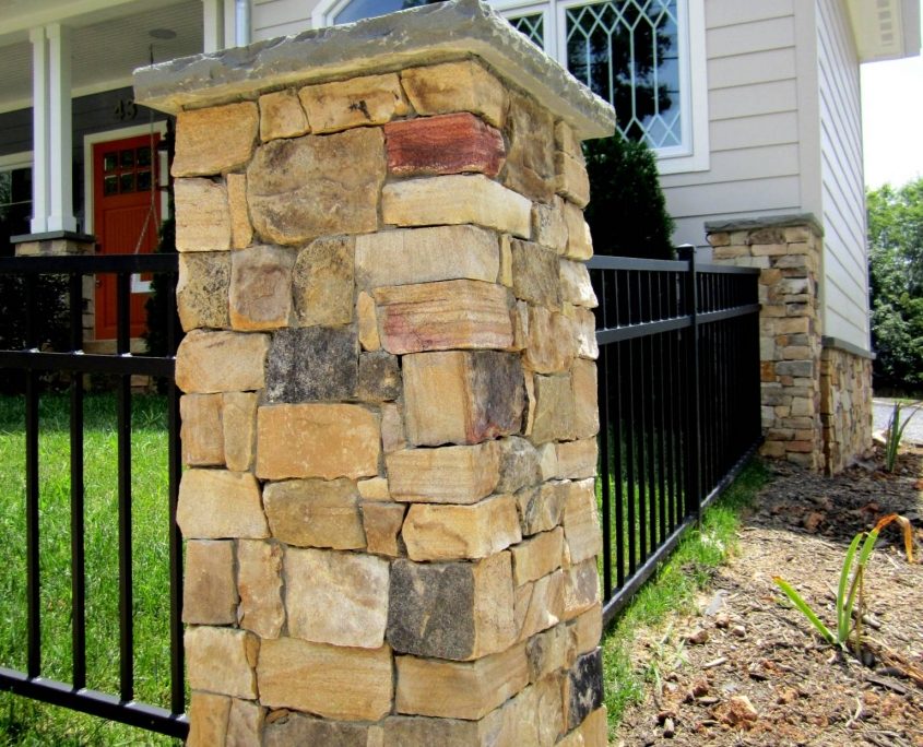 Natural stone veneer home pillar